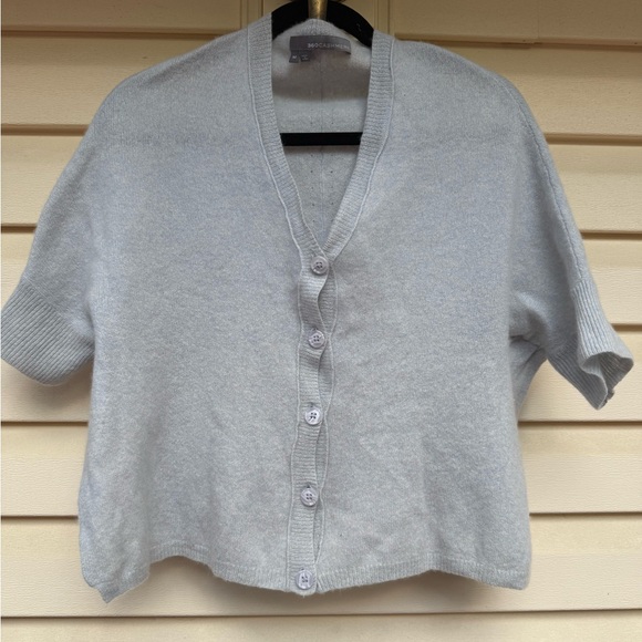 360 Cashmere Light Blue 100% Cashmere Short Sleeve V Neck...